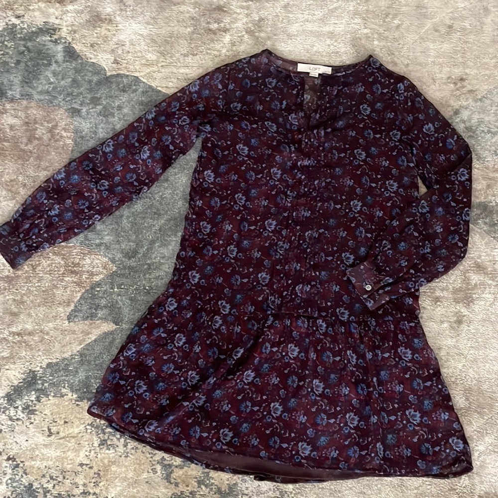 Deep purple XXSP Loft summer long sleeve dress!